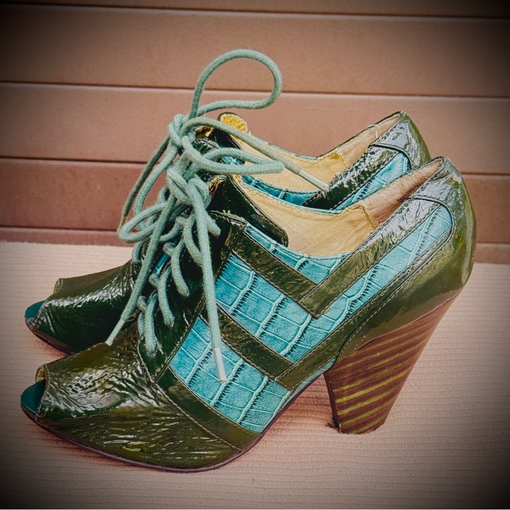 Naughty Monkey Teal and Olive Lace-Up Booties